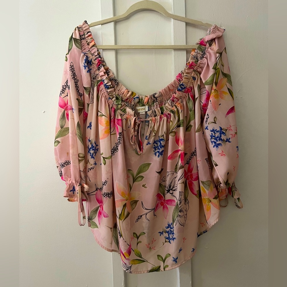 Yum Kim Pink Floral Off the Shoulder Top